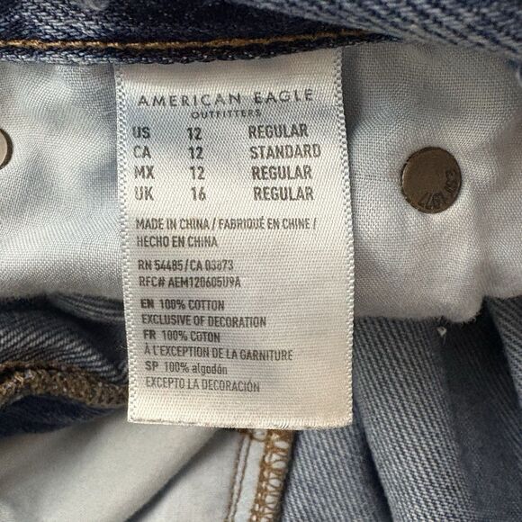 American Eagle Hi-Rise Girlfriend Jeans Destroyed Crop Cotton Denim Blue Size 12 - Picture 6 of 7